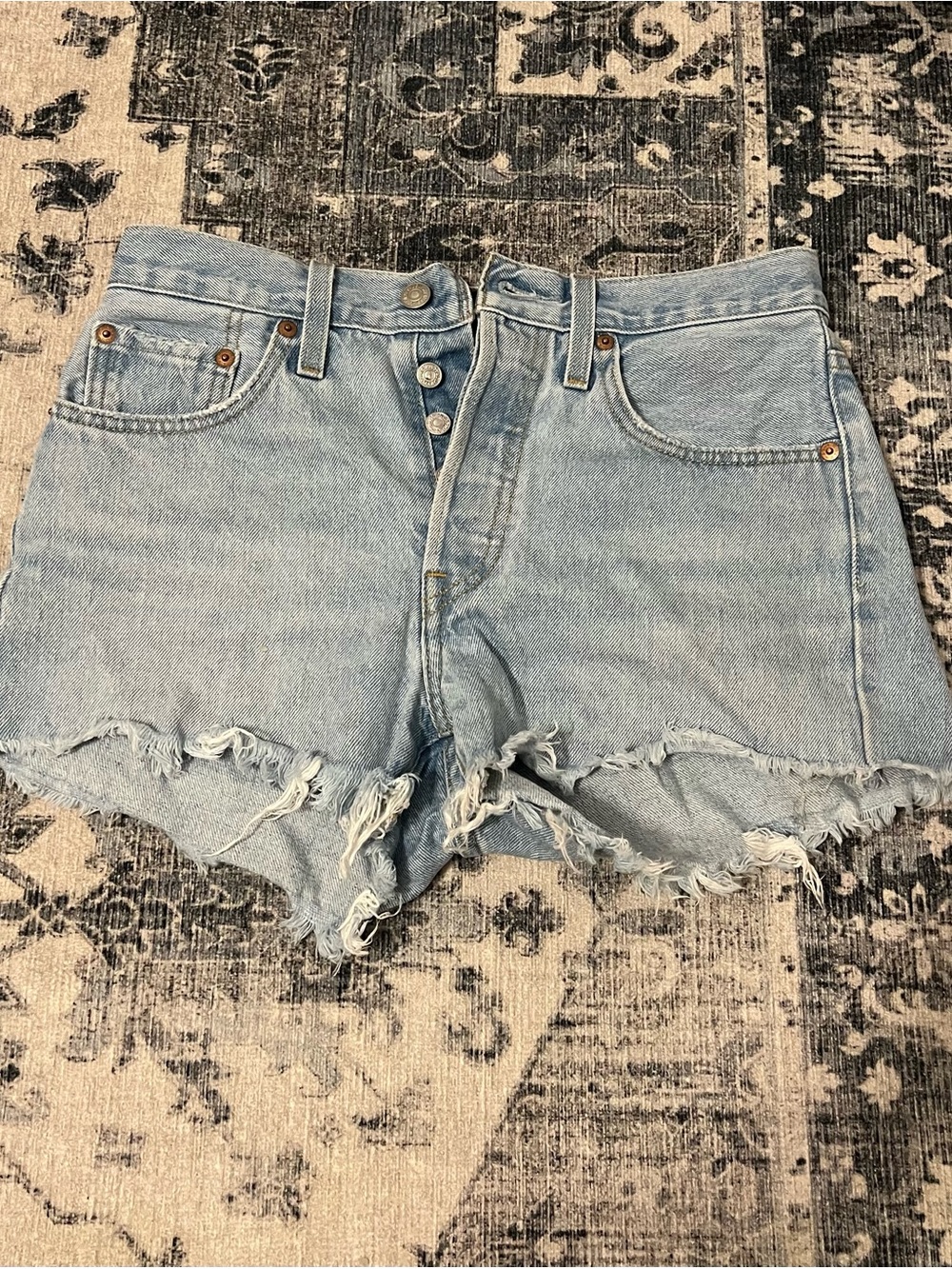 Levi's Light Blue Denim Frayed Hem Cutoff Shorts